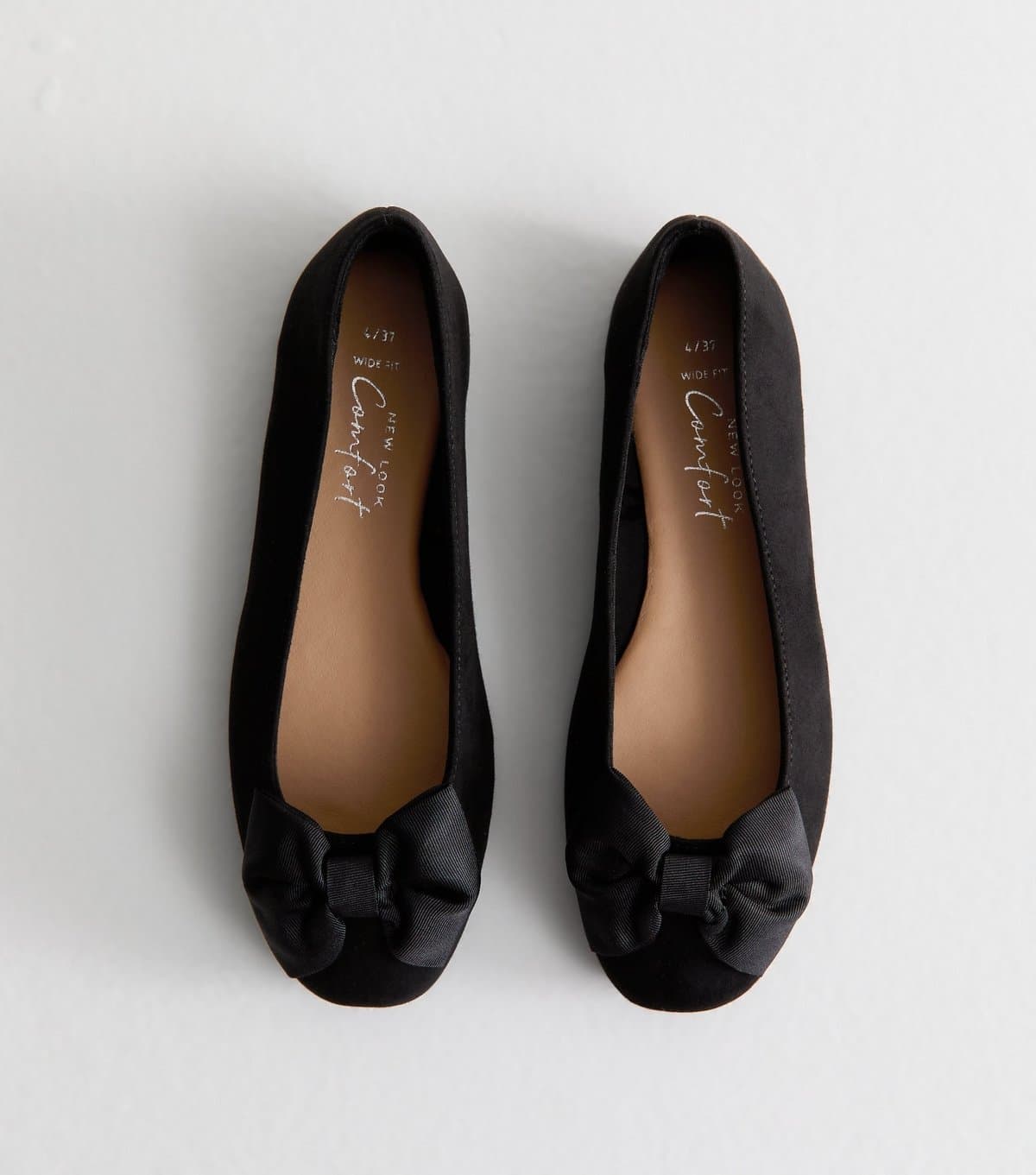 New Look Women's Wide Fit Black Faux Suede Bow Detail Ballet Flats New Look
