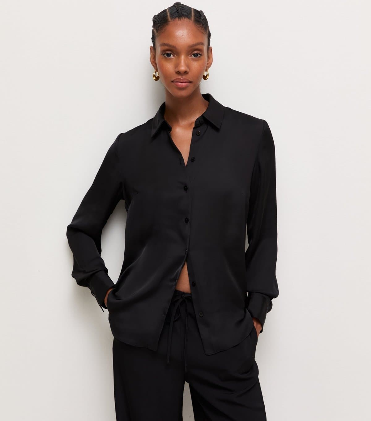New Look Women's Black Satin Long Sleeve Shirt New Look