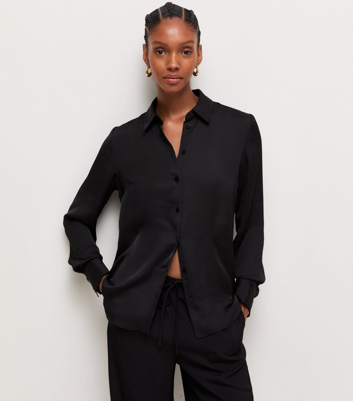 New Look Black Satin Long Sleeve Shirt