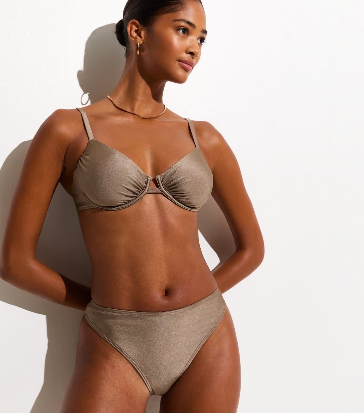 New Look Women's Light Brown Plain High Leg Hipster Bikini Bottoms New Look