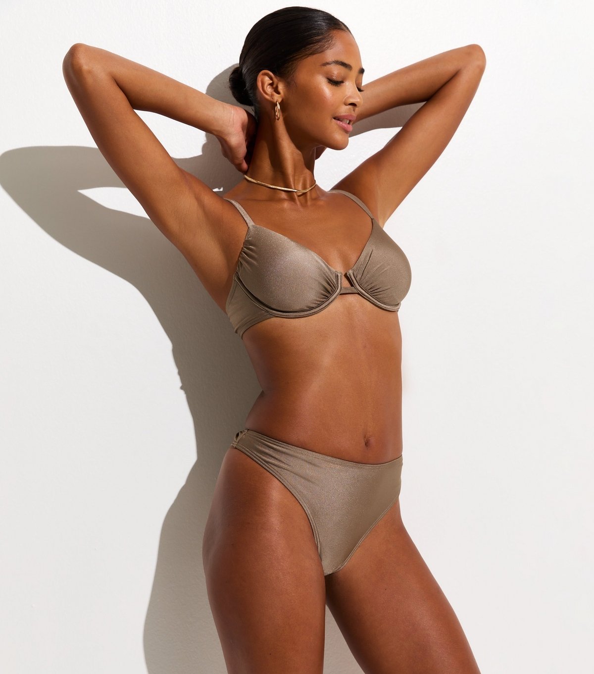 New Look Women's Light Brown Plain High Leg Hipster Bikini Bottoms New Look - 2