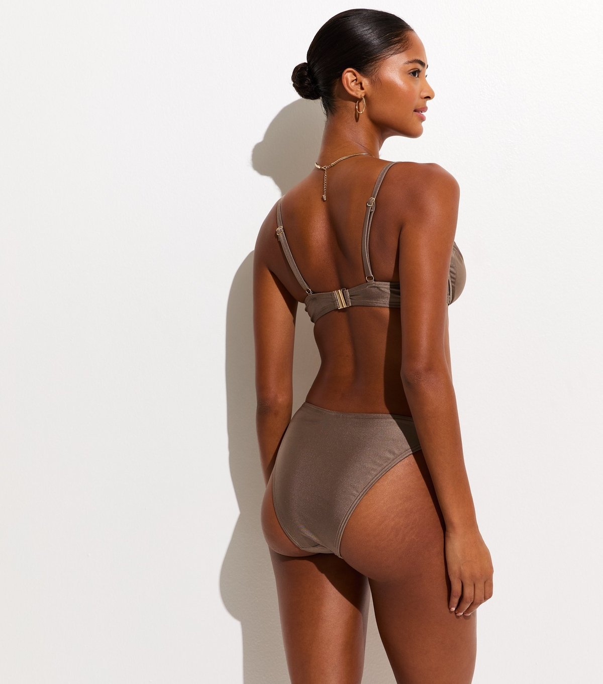 New Look Women's Light Brown Plain High Leg Hipster Bikini Bottoms New Look - 4