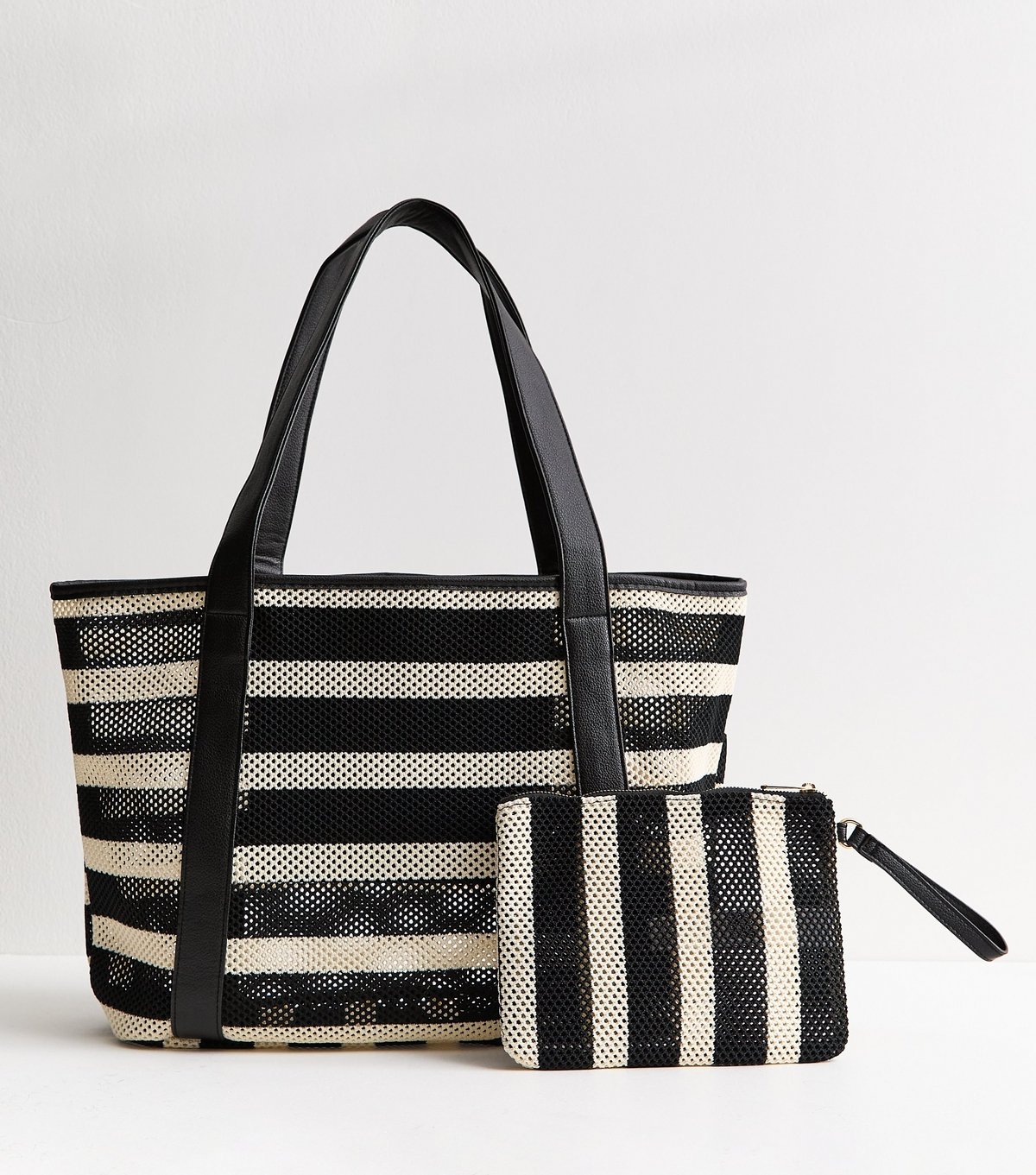New Look Black Striped Mesh Tote Bag with Pouch New Look - 4