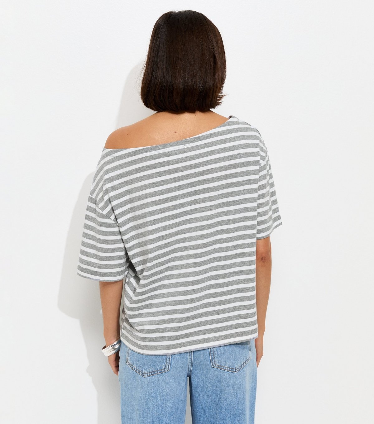 New Look Women's Grey Striped Jersey Off The Shoulder Top New Look - 4