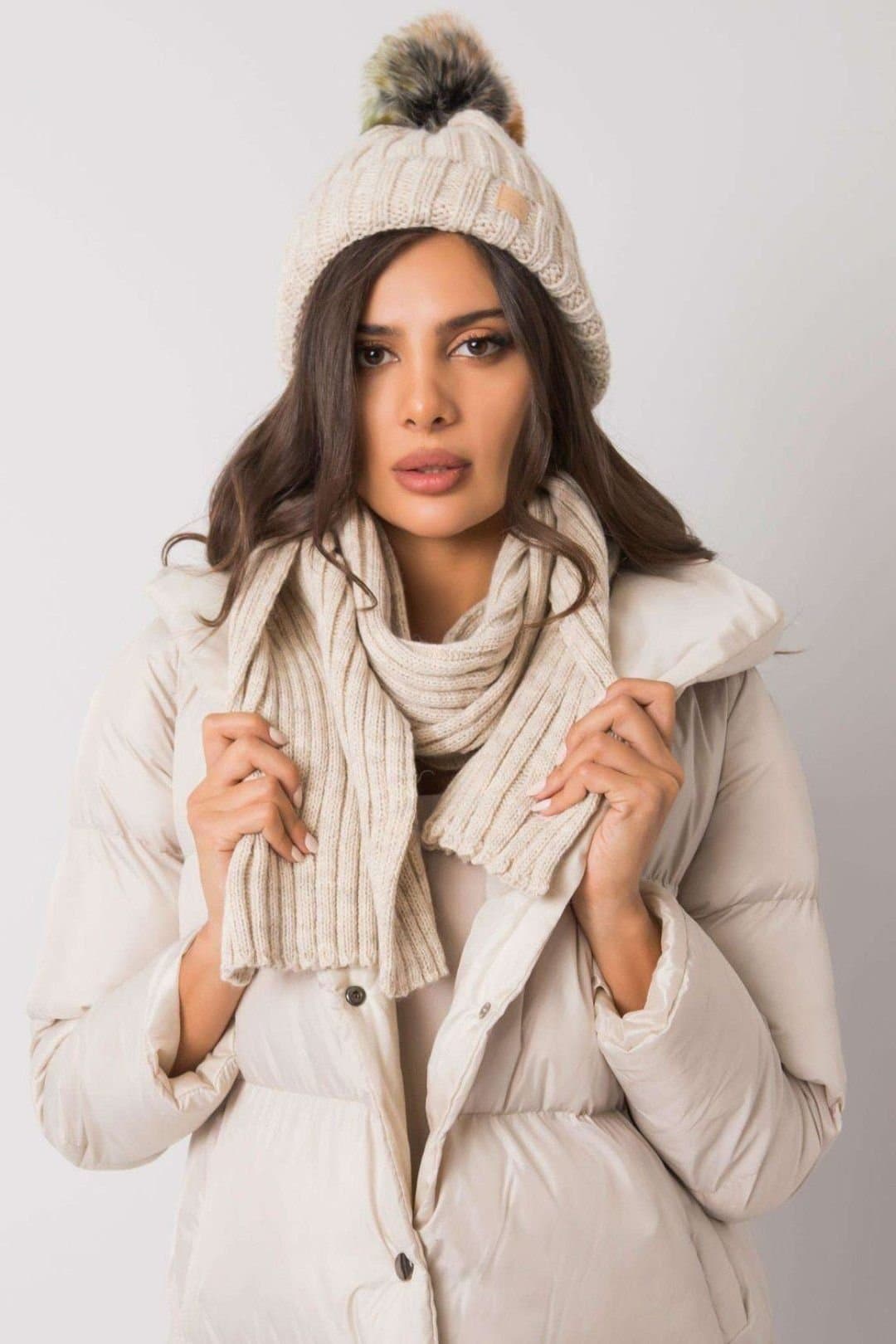 Love Lace Love Lace Women's Winter Hat & Scarf Set Warm Cozy Two Piece Accessory Everyday in Beige