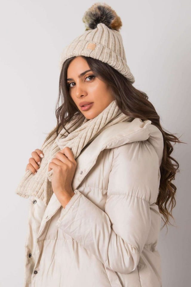 Love Lace Love Lace Women's Winter Hat & Scarf Set Warm Cozy Two Piece Accessory Everyday in Beige - 2