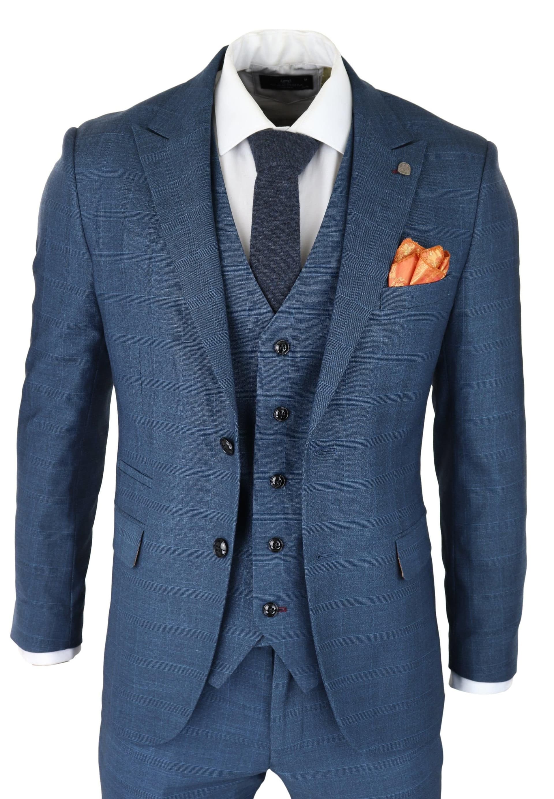 Paul Andrew Paul Andrew Men's Viceroy 3 Piece Check Blue Suit