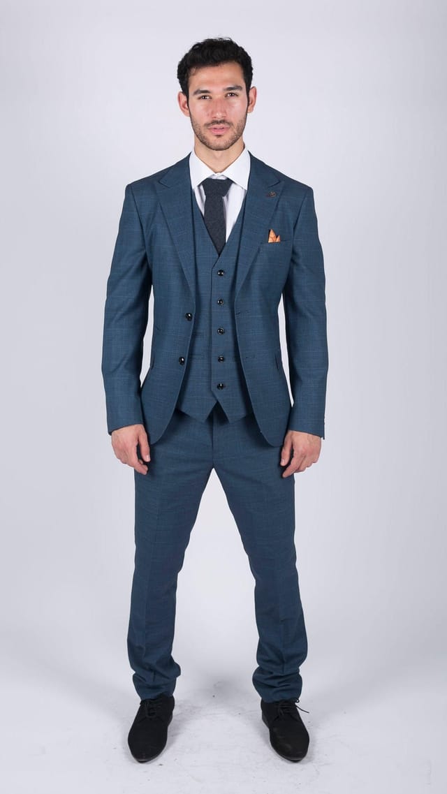 Paul Andrew Paul Andrew Men's Viceroy 3 Piece Check Blue Suit - 2