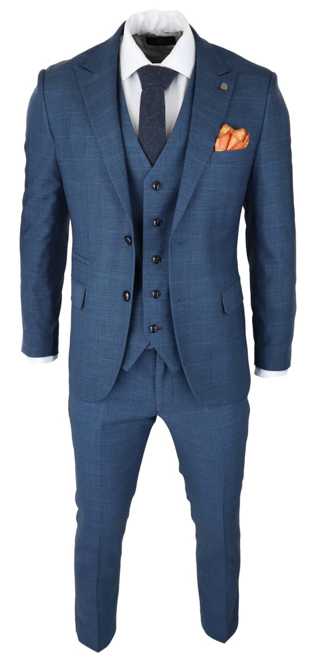 Paul Andrew Paul Andrew Men's Viceroy 3 Piece Check Blue Suit - 3