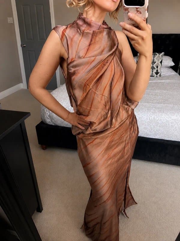 ASOS ASOS Design Brown Marble Satin Draped Maxi Dress – BNWT UK 10