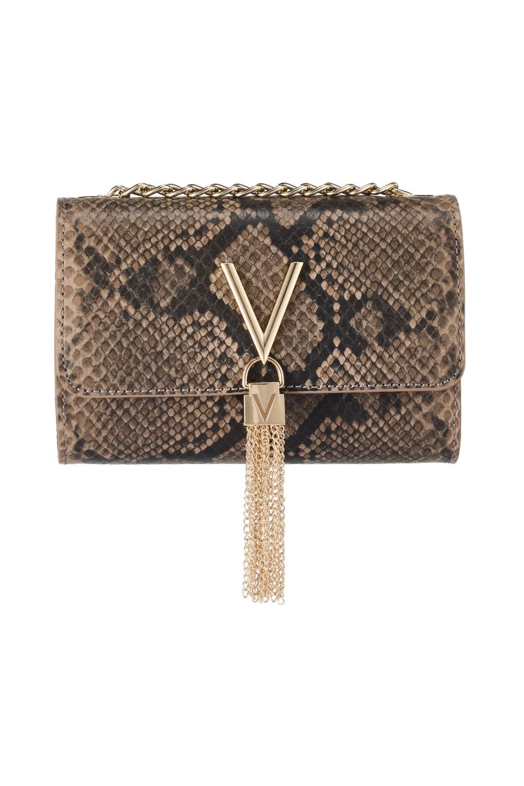 Valentino Valentino Taupe Python-Effect Flap Bag With Chain Strap