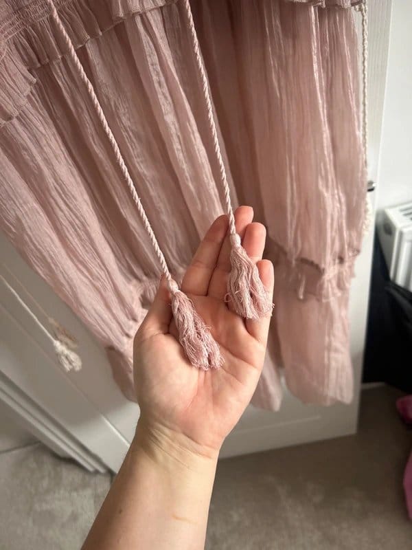 Never Fully Dressed Pink Sheer Chiffon Dress with Tassel Detail