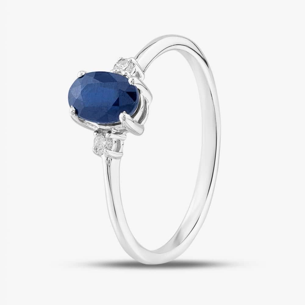 T.H.Baker T.H.Baker Women's 9ct White Gold 0.60ct Oval Cut Sapphire & 0.03ct Diamond Shoulder Set Solataire Ring THR40125-SD (WG) in Silver