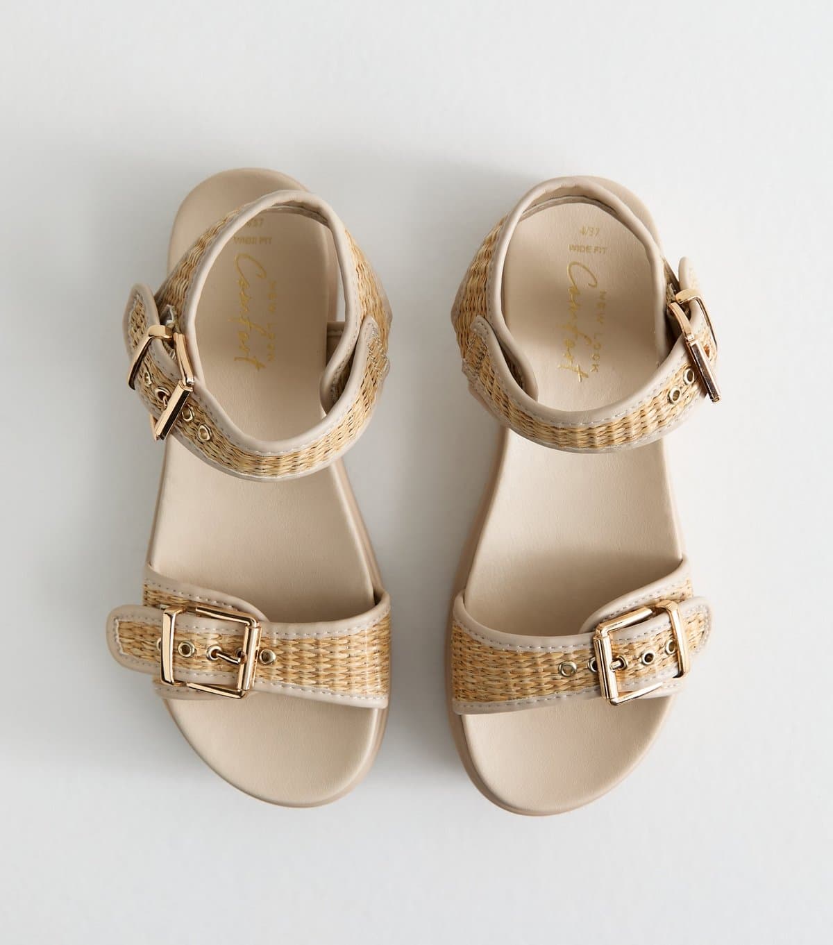 New Look Women's Wide Fit Cream Raffia Look Strap Flatform Sandals New Look