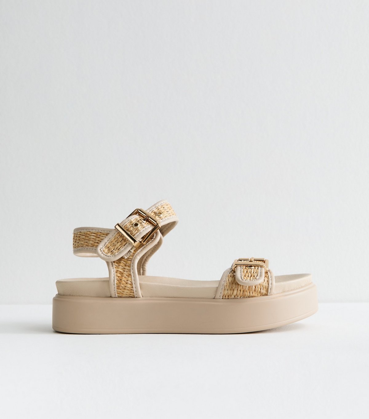New Look Women's Wide Fit Cream Raffia Look Strap Flatform Sandals New Look - 3