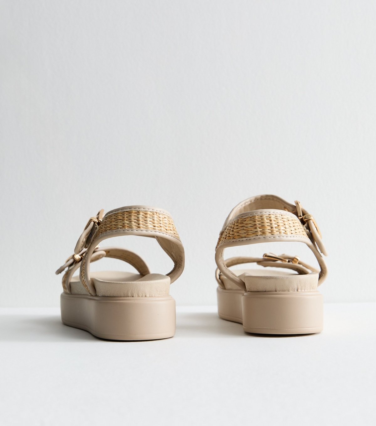 New Look Women's Wide Fit Cream Raffia Look Strap Flatform Sandals New Look - 4