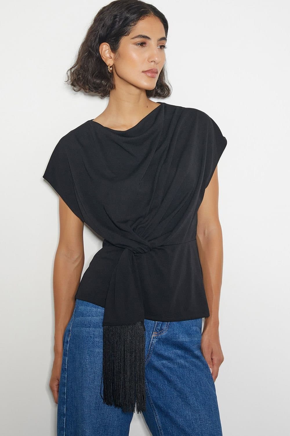 Monsoon Monsoon Black Twist Tassel Jersey Top