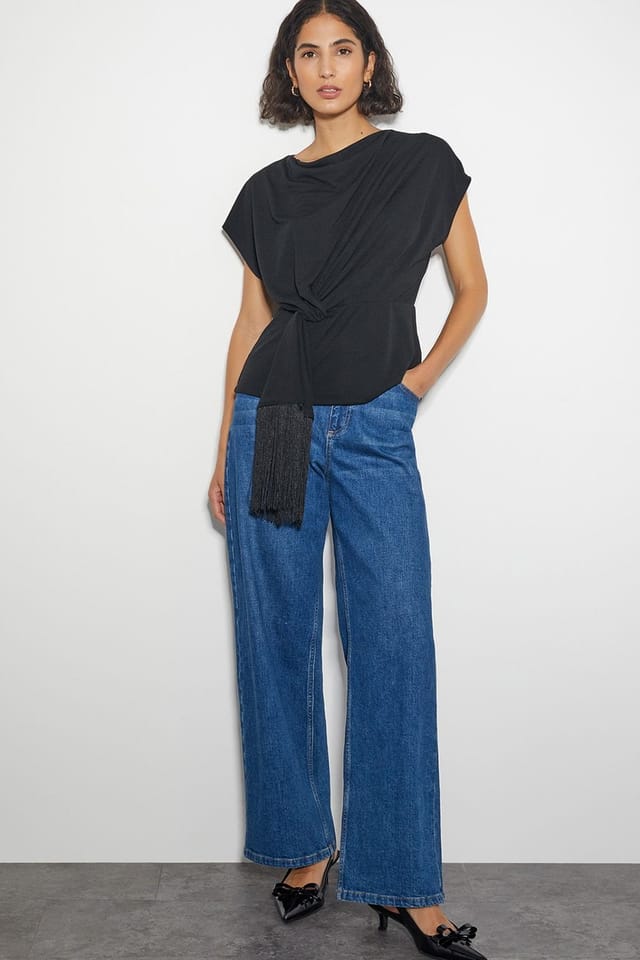 Monsoon Monsoon Women's Tanya Twist Tassel Jersey Top Black - 2