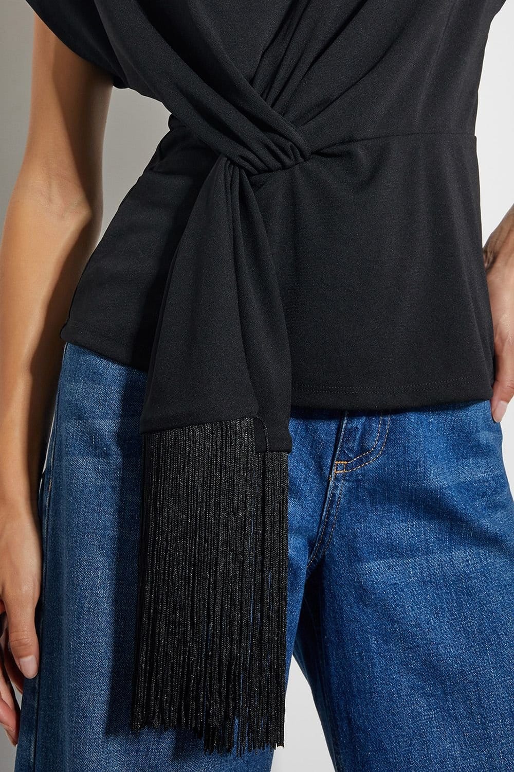 Monsoon Monsoon Women's Tanya Twist Tassel Jersey Top Black - 4