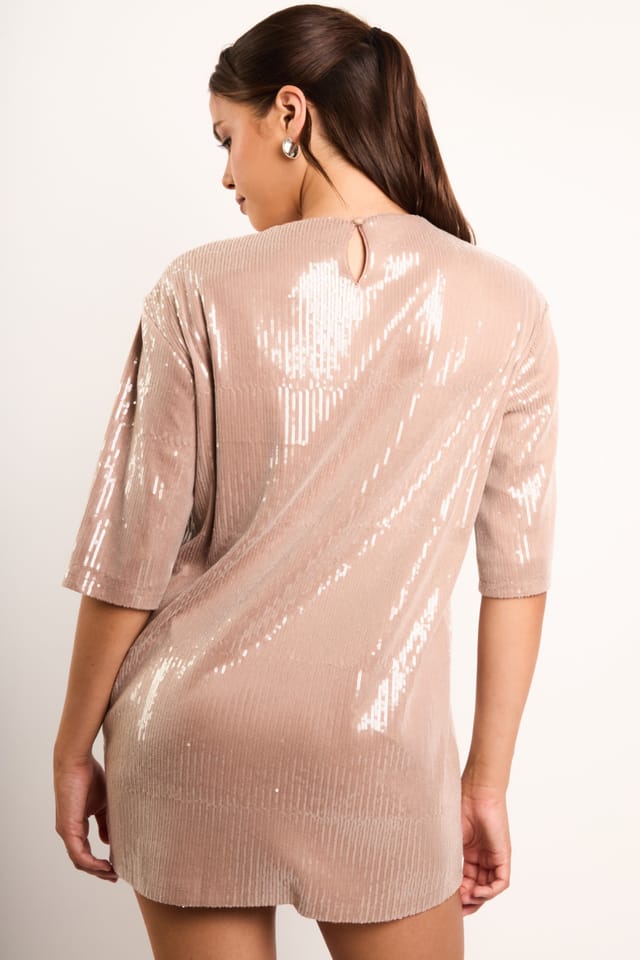 Jaded Rose Jaded Rose Women's Kimber Nude Liquid Sequin Mini T-Shirt Dress - 3