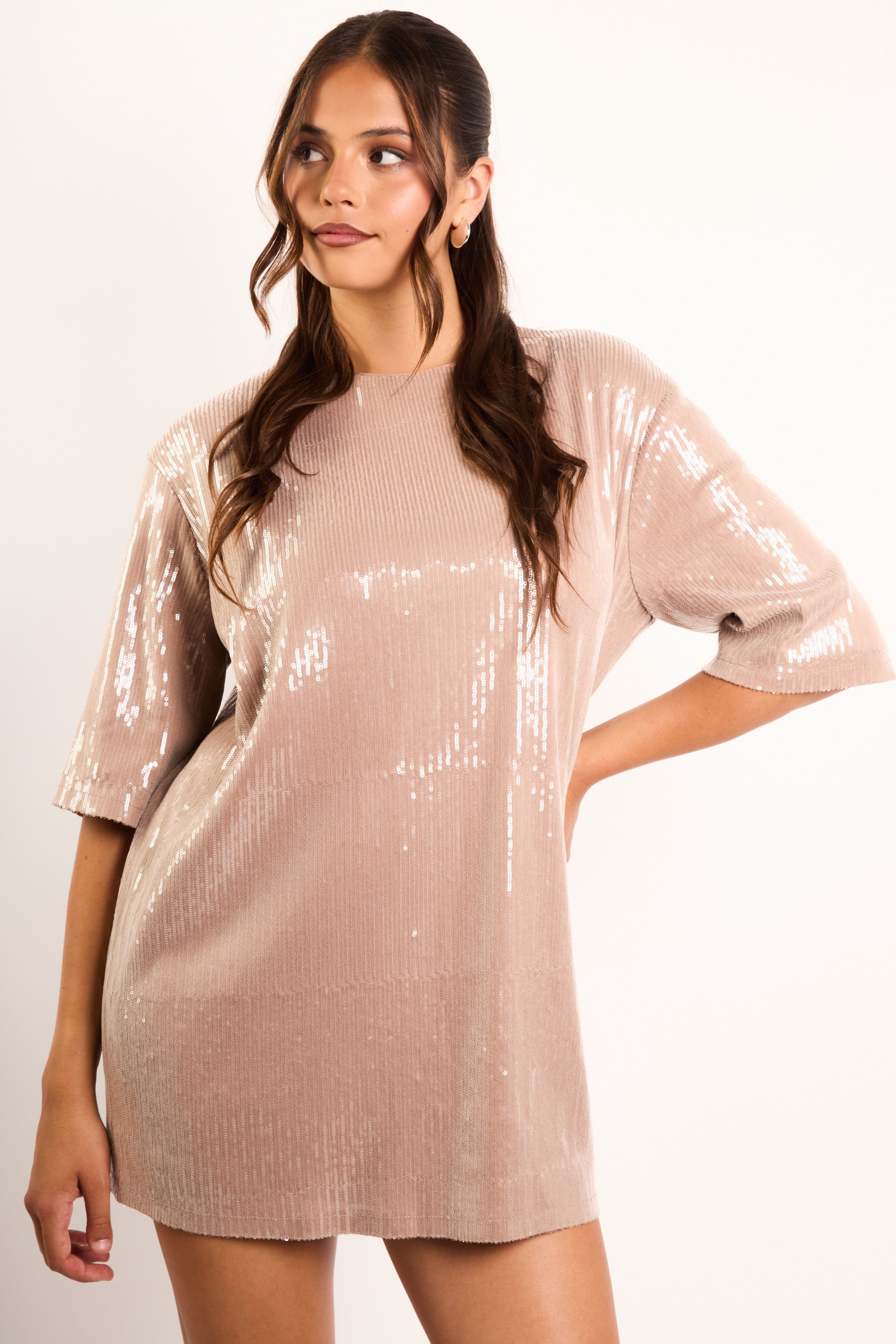 Jaded Rose Jaded Rose Women's Kimber Nude Liquid Sequin Mini T-Shirt Dress - 4