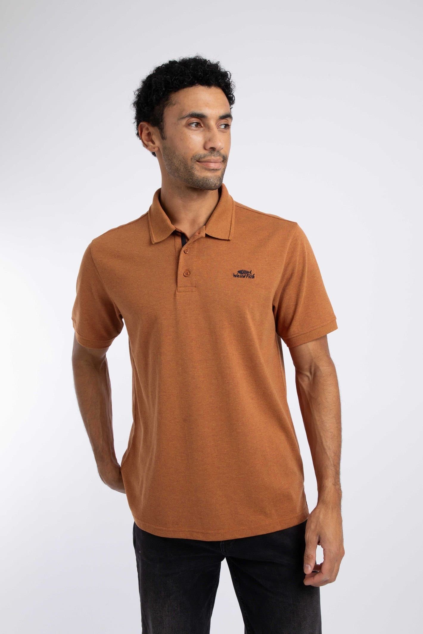 Weird Fish Weird Fish Men's Bobby Melange Pique Polo Shirt in Orange