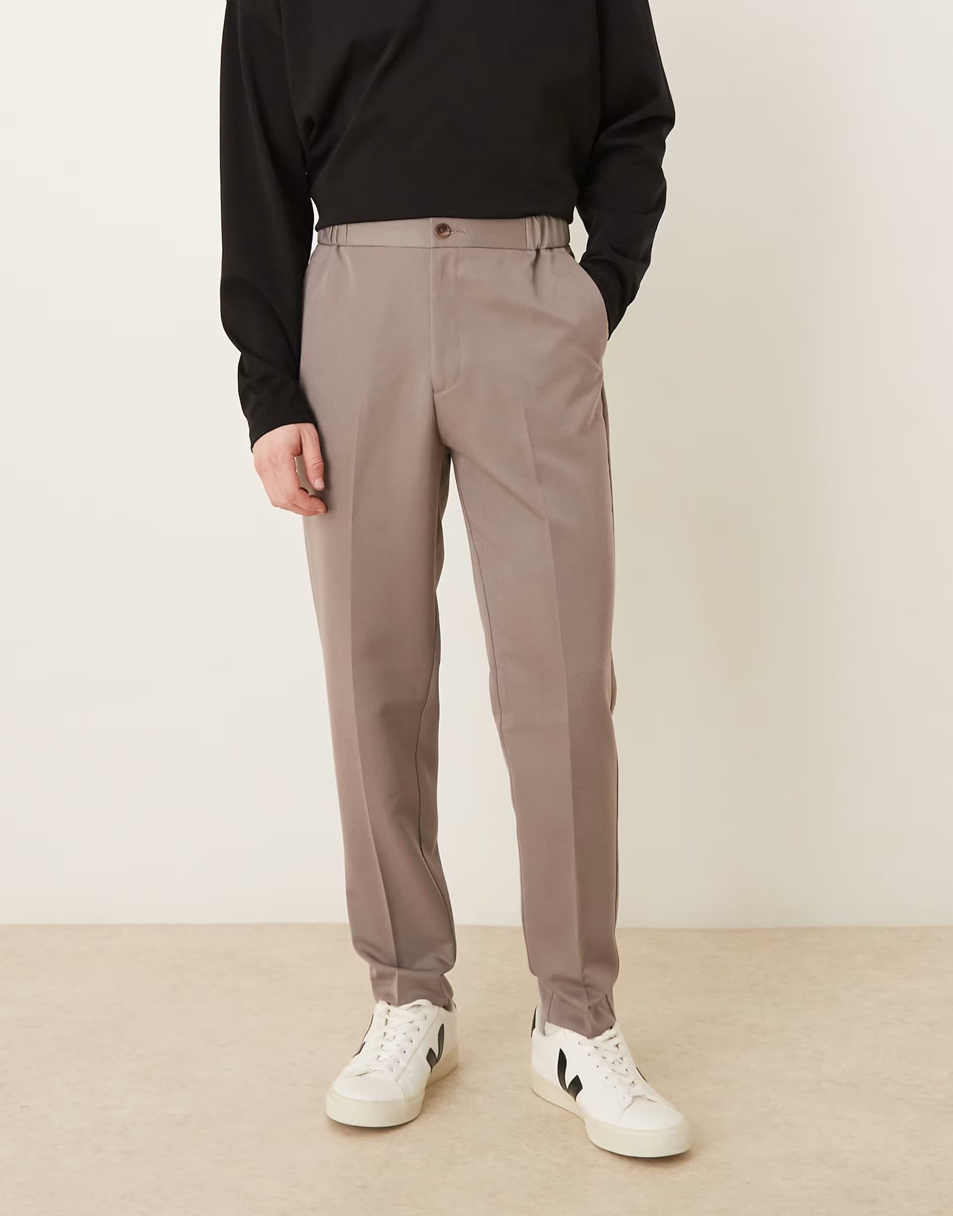 ASOS ASOS DESIGN smart tapered trousers in brown with elasticated waist