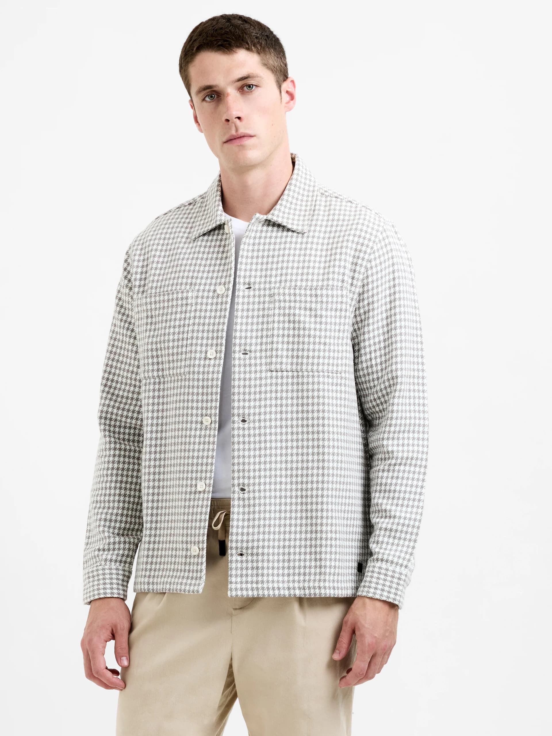French Connection Houndstooth Button Through Jacket Bone White/Fungi