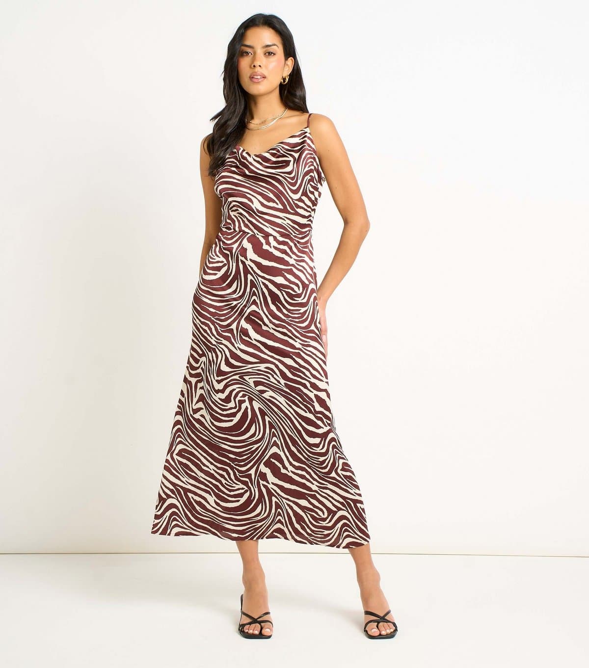 Gini London Women's Zebra Print Cowl Neck Midi Dress Gini London New Look