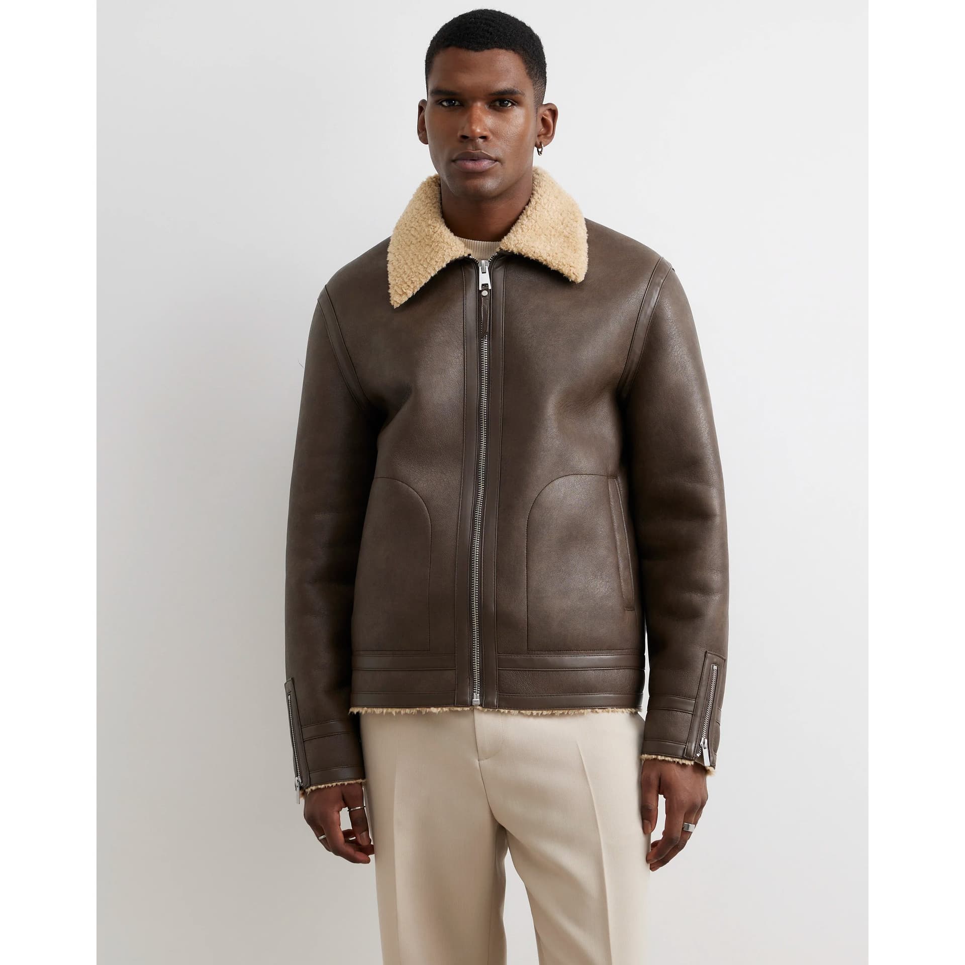River Island Mens River Island Brown Shearling Lined Western Jacket