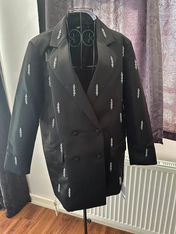 ASOS ASOS Luxe- Black oversized blazer dress with beaded fringe – UK 10 – BNWT