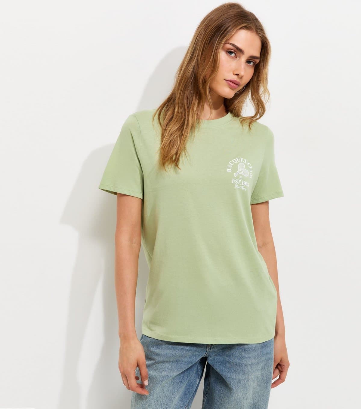 New Look New Look Light Green Racquet Club Tennis Print T-Shirt