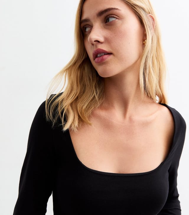 New Look Women's Black Cotton Blend Square Neck Bodysuit New Look - 2