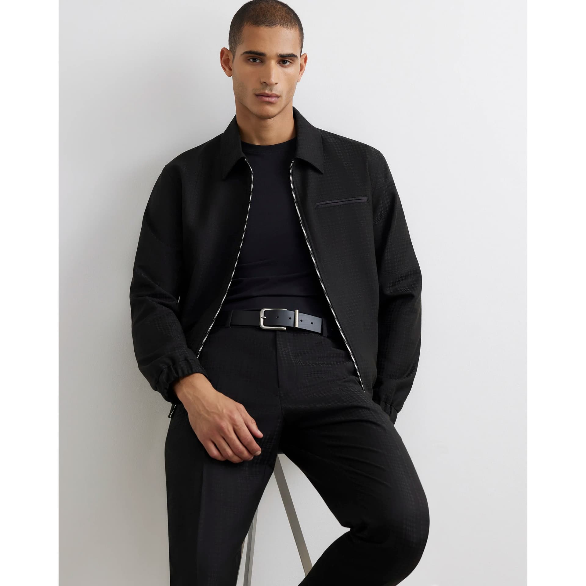 River Island Mens River Island Black Check Harrington Jacket
