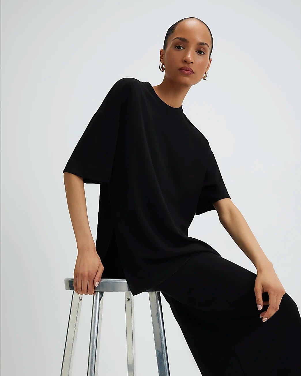 River Island River Island Womens Black Premium Short Sleeve Oversized T-Shirt