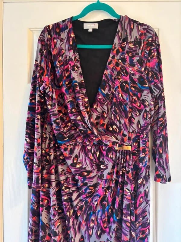 Per Una M&S Per Una Wrap Dress Size 20 Purple Pink Abstract Animal Print Long Sleeve Midi