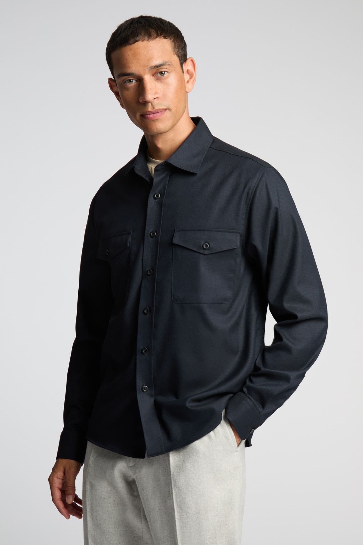 Melka Melka Men's Ls Overshirt With Front Pockets in Navy
