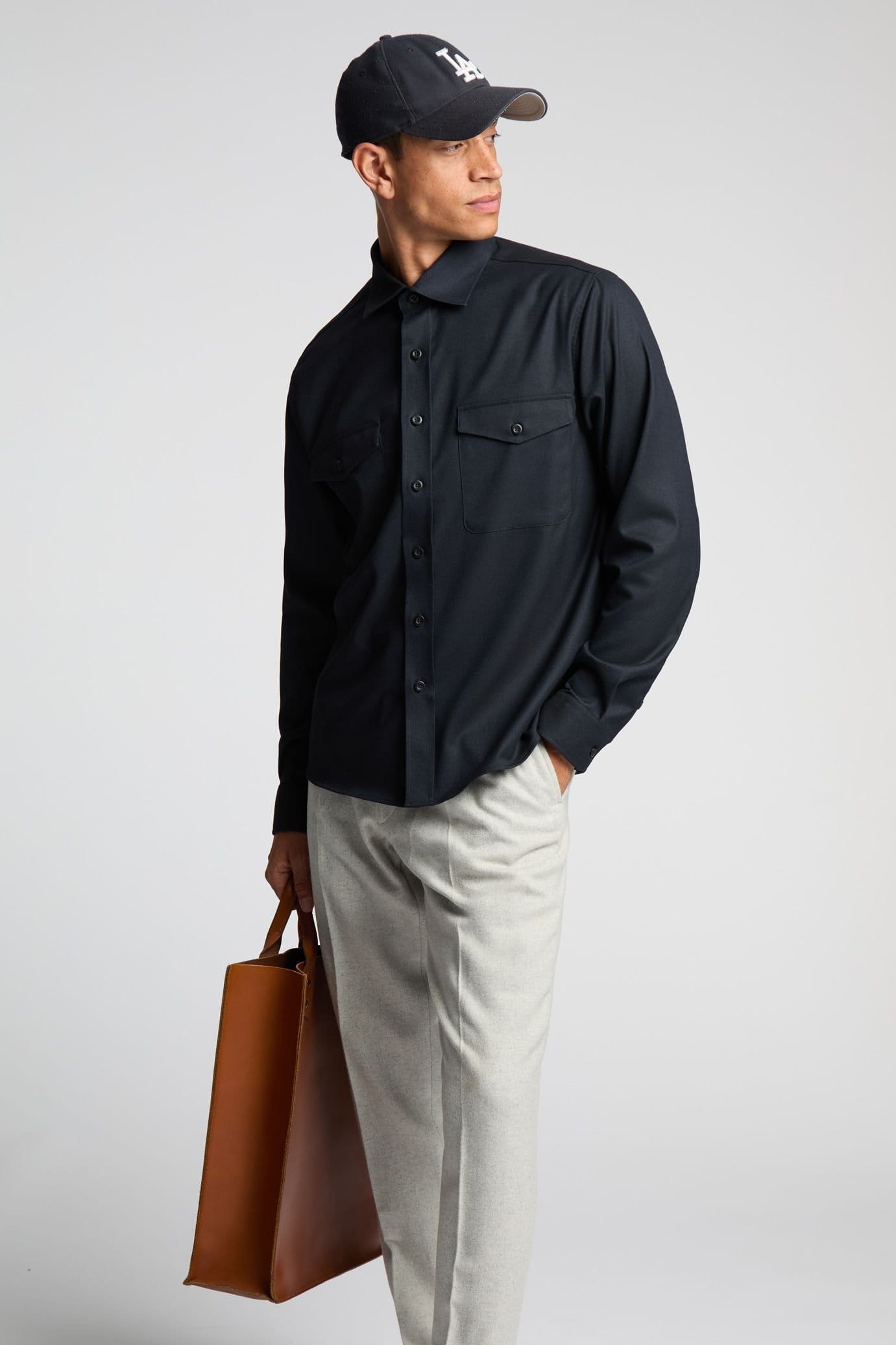 Melka Melka Men's Ls Overshirt With Front Pockets in Navy - 4