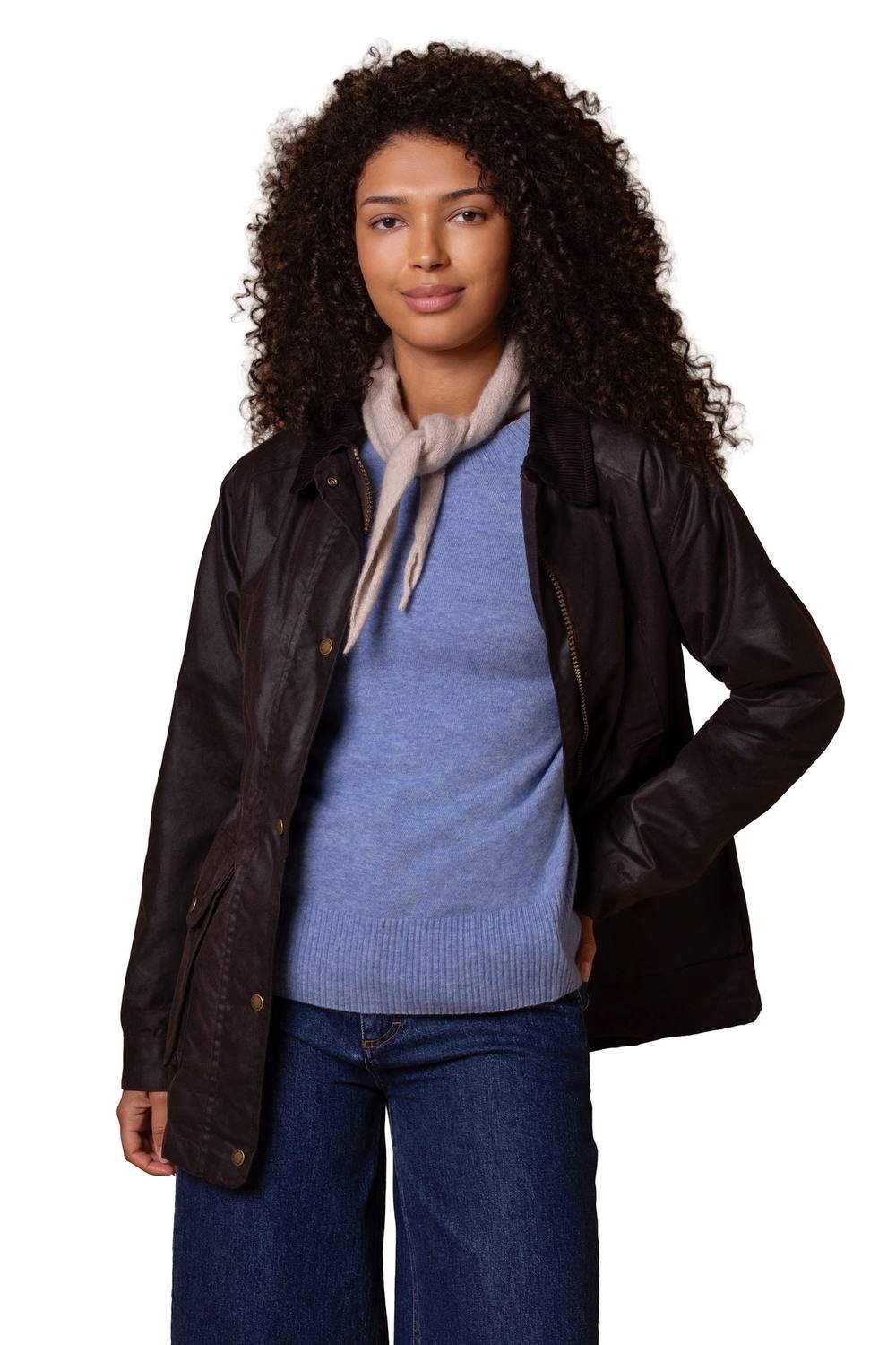Celtic & Co Celtic & Co Women's British Waxed Cotton Zip Thru Jacket in Dark Brown - 2