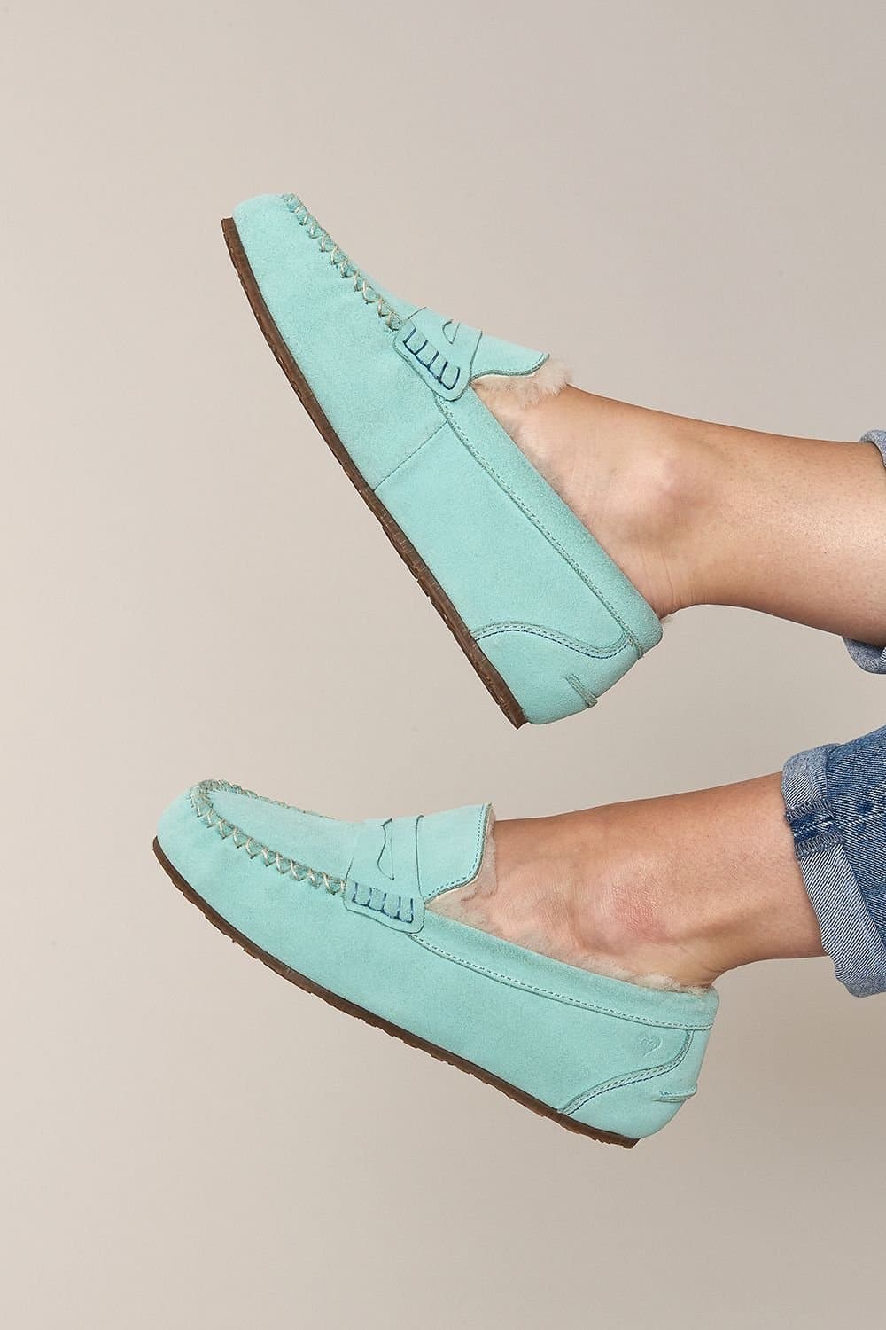 Moshulu Moshulu Women's Bright Blue Suede Moccasin Slippers