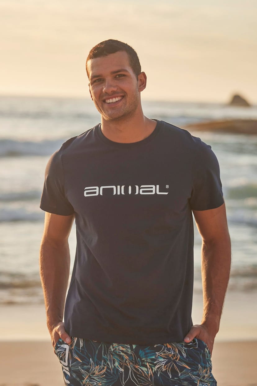 Animal Animal Men's 'Classico' Lightweight Breathable Soft Short Sleeve Cotton T-Shirt in Navy - 1