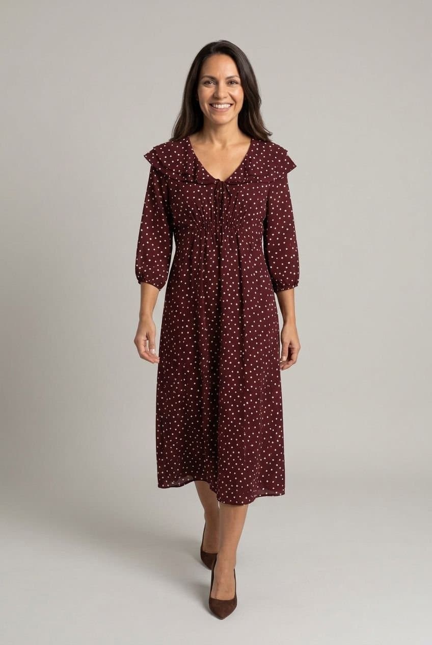 Izabel London Izabel London Women's Polka Dot Print Ruffled Midi Dress in Red