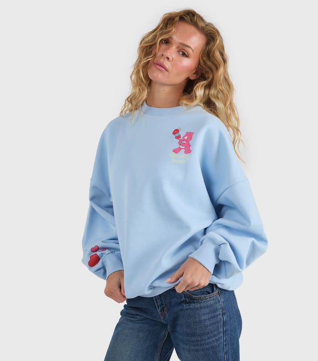 Skinnydip Women's Light Blue Care Bears Printed Sweatshirt Skinnydip New Look - 2