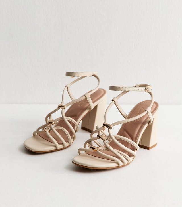 New Look Women's Off White Faux Leather Strappy Hardware Block Heel Sandals Vegan New Look - 2