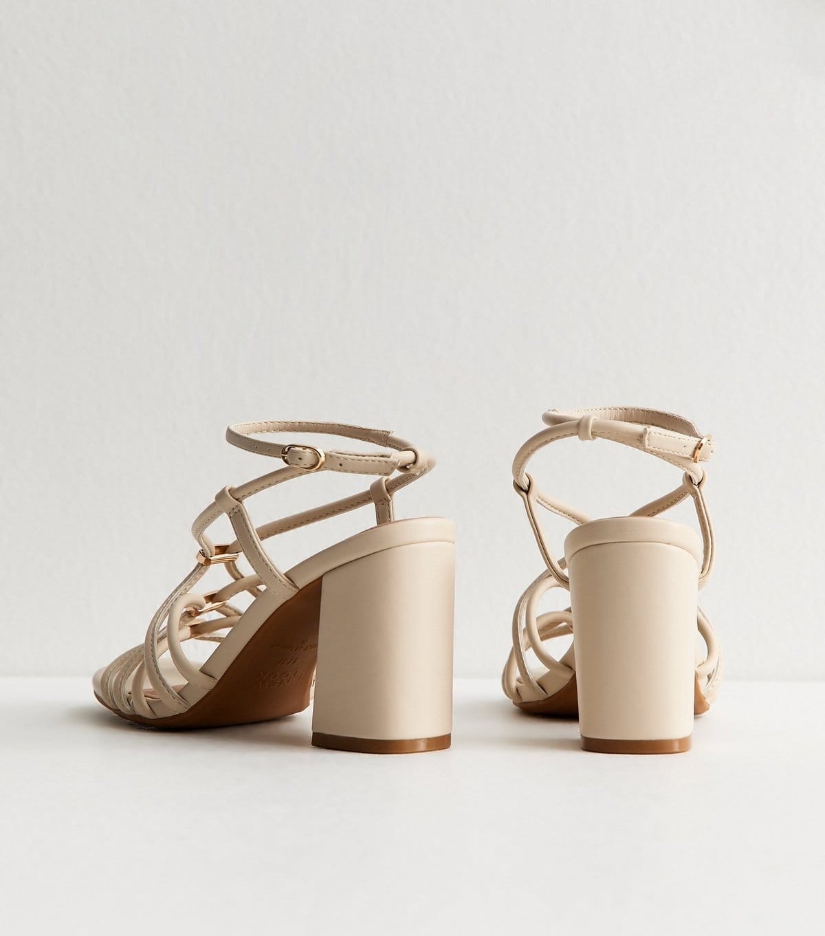 New Look Women's Off White Faux Leather Strappy Hardware Block Heel Sandals Vegan New Look - 4