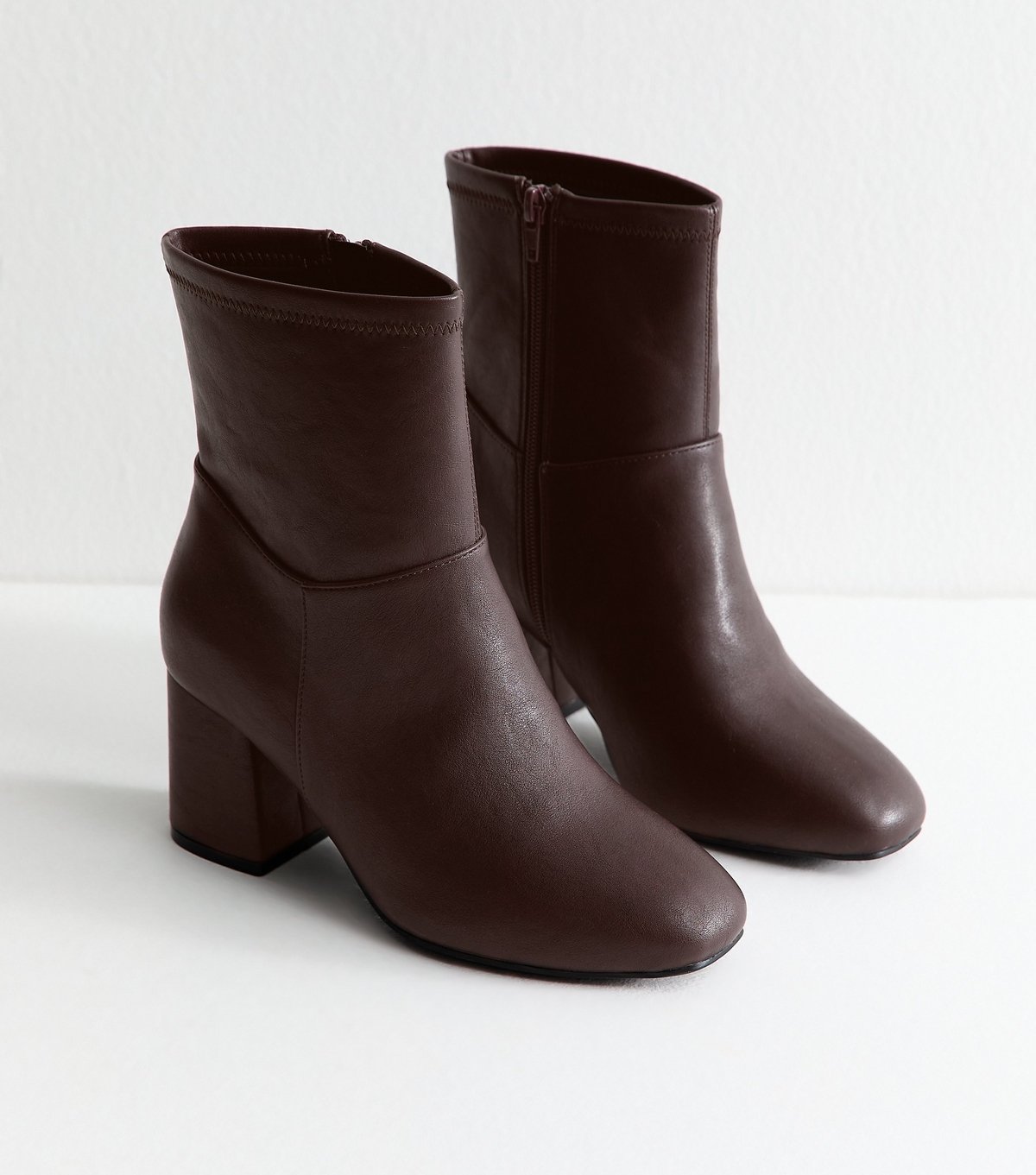 New Look Women's Extra Wide Fit Dark Burgundy Faux Leather Sock Ankle Vegan New Look - 3