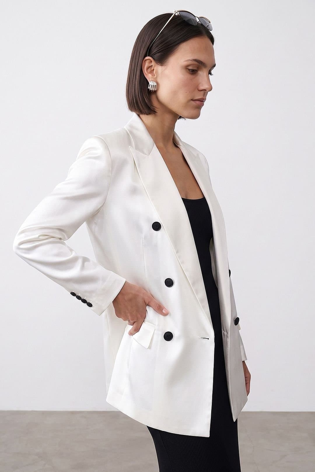 Dilvin Dilvin Off-White Polyester Shawl-collar Blazer