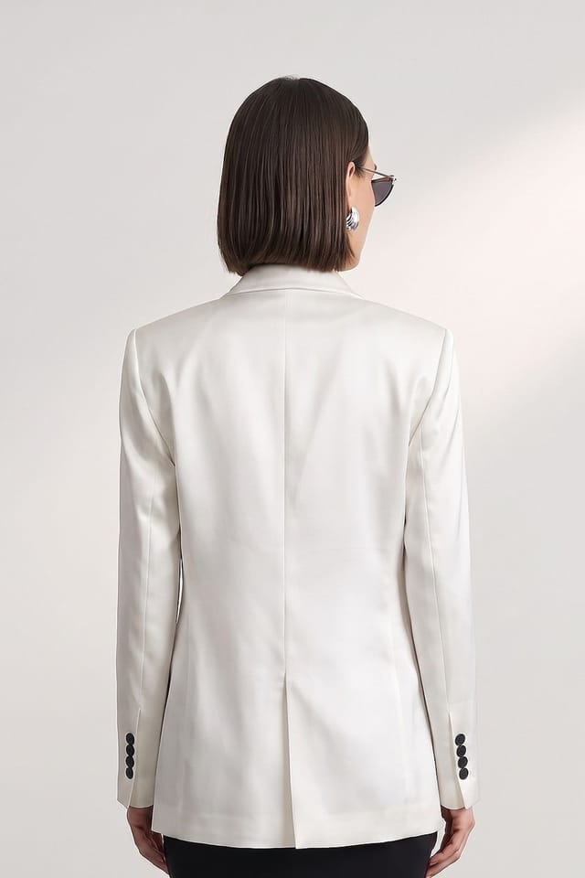 Dilvin Dilvin Women's Long Polyester Shawl-collar Blazer in Off-White - 2