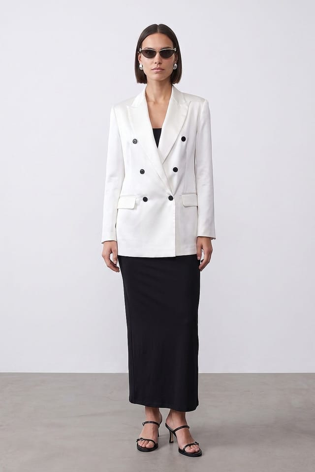 Dilvin Dilvin Women's Long Polyester Shawl-collar Blazer in Off-White - 3