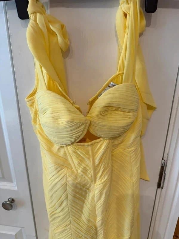 ASOS ASOS luxe chiffon tie shoulder cut out maxi dress in yellow
